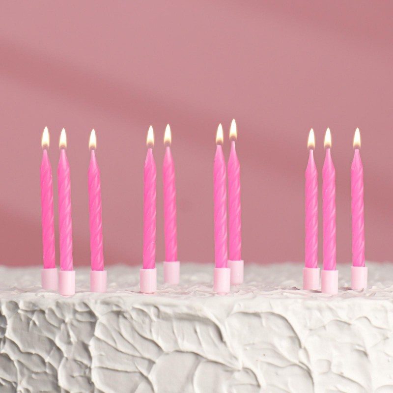 Свечи тонкие "С днем рождения" розовые, 10 шт
